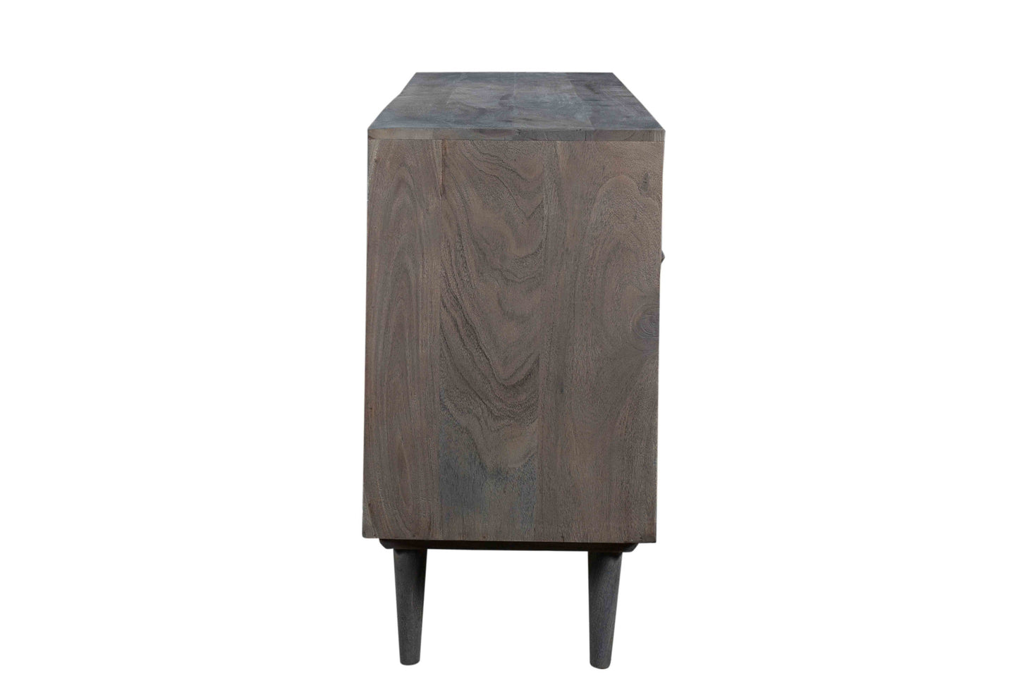 55" Dark Gray Carved Geometric Distressed Solid Wood Enclosed and Open Storage TV Stand
