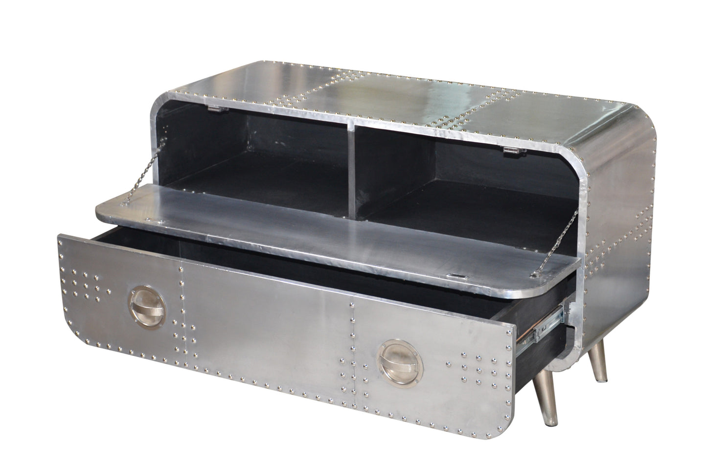44" Silver Aluminum Enclosed Storage TV Stand