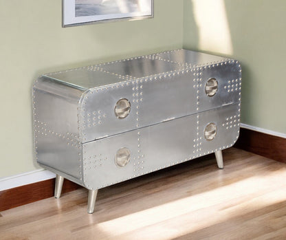 44" Silver Aluminum Enclosed Storage TV Stand