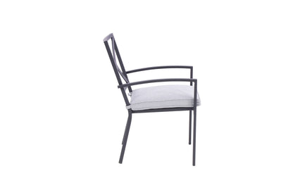 Set of Two Dark Gray Aluminum Outdoor Stacking Dining Chairs with Light Gray Cushion