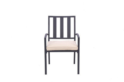 Set of Two Dark Gray Aluminum Outdoor Stacking Dining Chairs with Beige Cushion