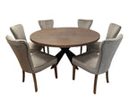 Seven Piece Gray and Black Round Solid Wood Dining Set with Six Chairs