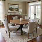 Seven Piece Gray and Black Round Solid Wood Dining Set with Six Chairs