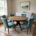 Seven Piece Gray and Black Round Solid Wood Dining Set with Six Chairs