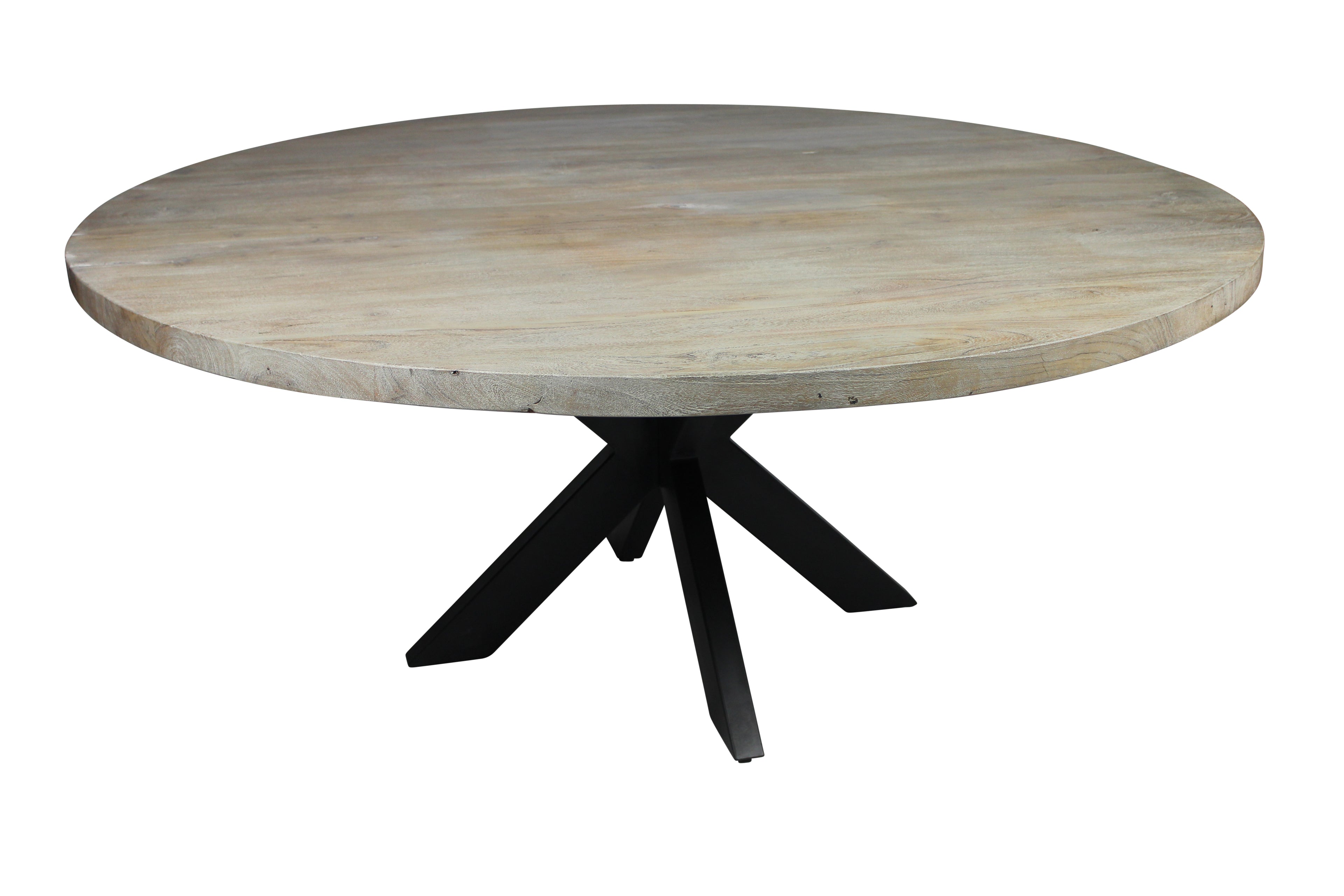 Seven Piece Gray and Black Round Solid Wood Dining Set with Six Chairs