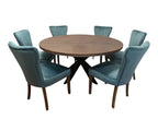 Seven Piece Gray and Black Round Solid Wood Dining Set with Six Chairs