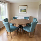 Seven Piece Gray and Black Round Solid Wood Dining Set with Six Chairs