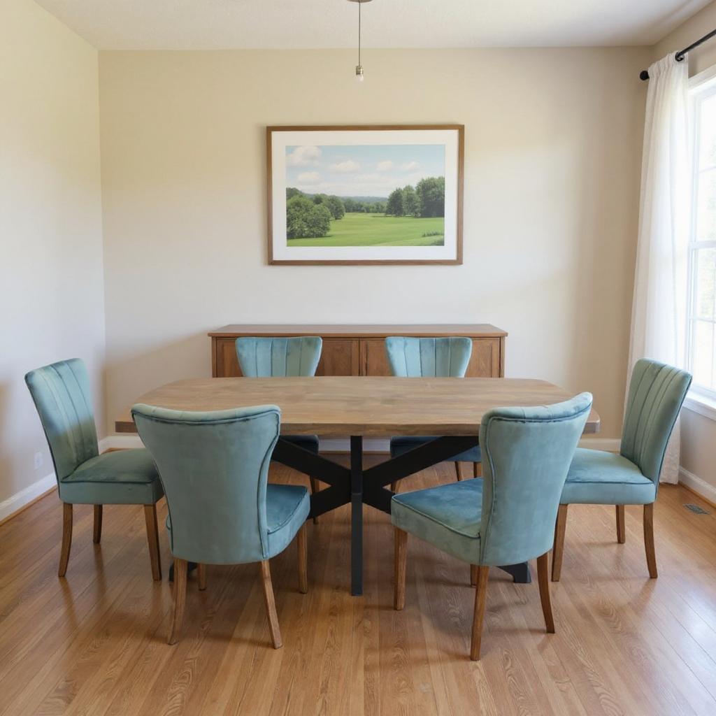 Seven Piece Gray and Black Solid Wood Dining Set with Six Chairs