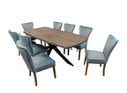 Nine Piece Gray and Black Solid Wood Dining Set with Eight Chairs