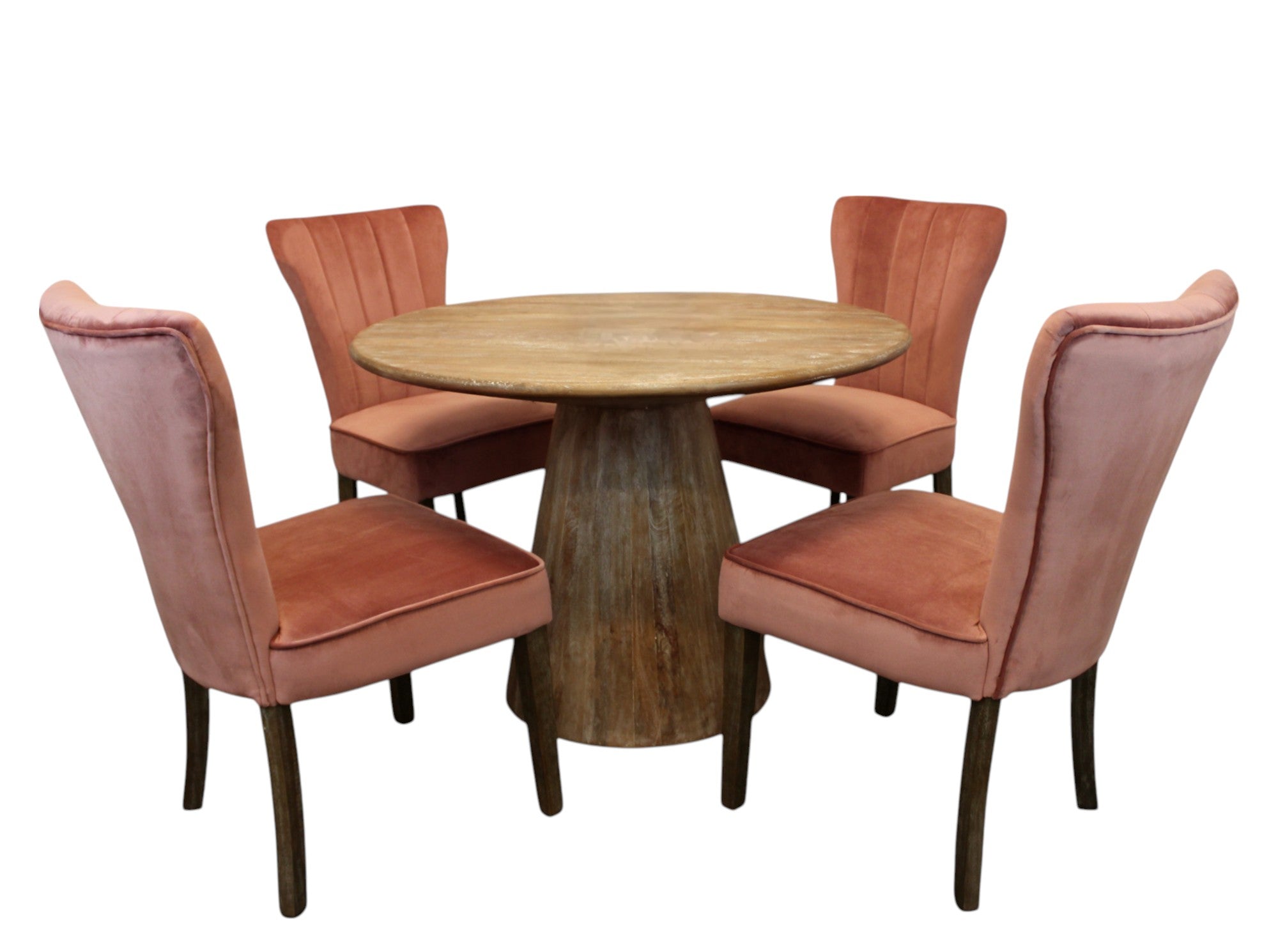 Five Piece Natural Round Solid Wood Dining Set with Four Chairs