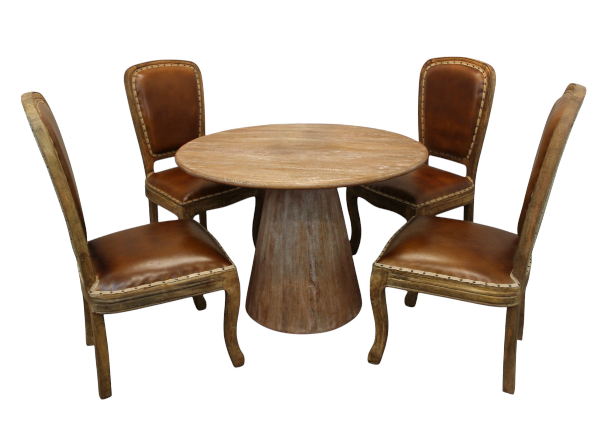 Five Piece Natural Round Solid Wood Dining Set with Four Chairs