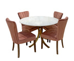 Five Piece Ivory and Gold Round Marble Dining Set with Four Chairs