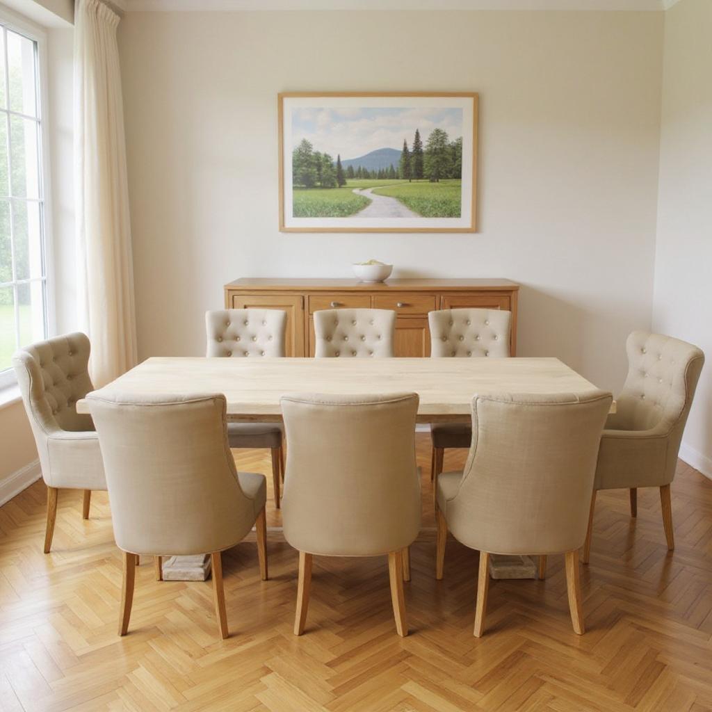 Nine Piece White Solid Wood Dining Set with Eight Chairs