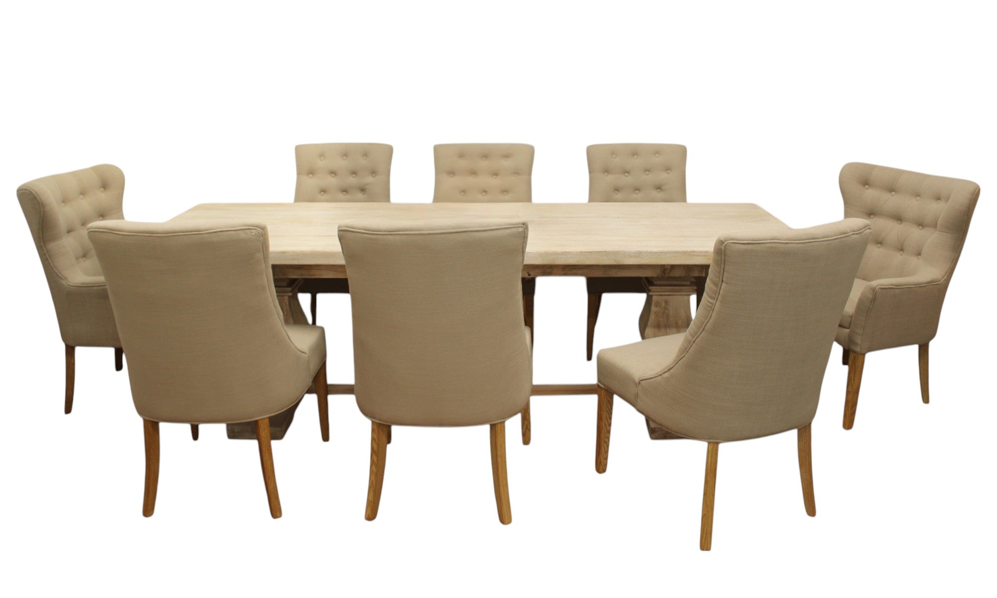 Nine Piece White Solid Wood Dining Set with Eight Chairs