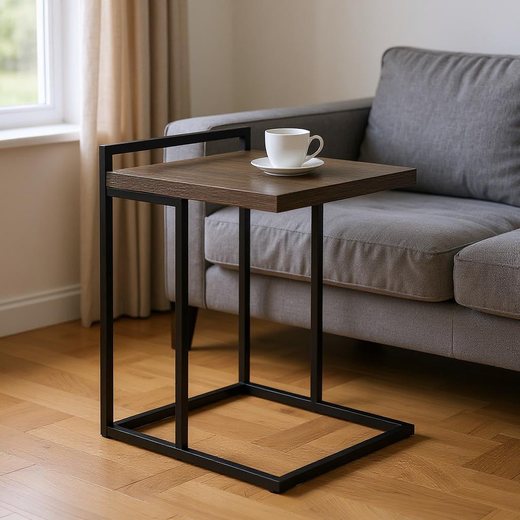 27" Gray and Black Wood and Metal End Table