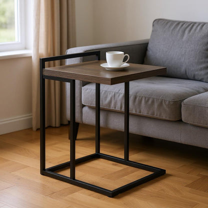 27" Gray and Black Wood and Metal End Table