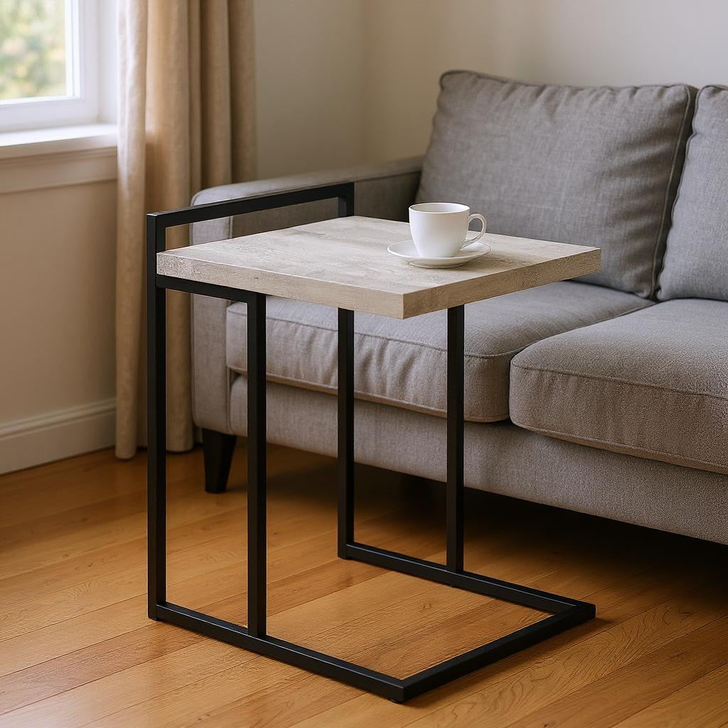 27" Gray and Black Distressed Reclaimed Wood and Metal End Table