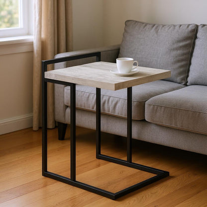 27" Gray and Black Distressed Reclaimed Wood and Metal End Table