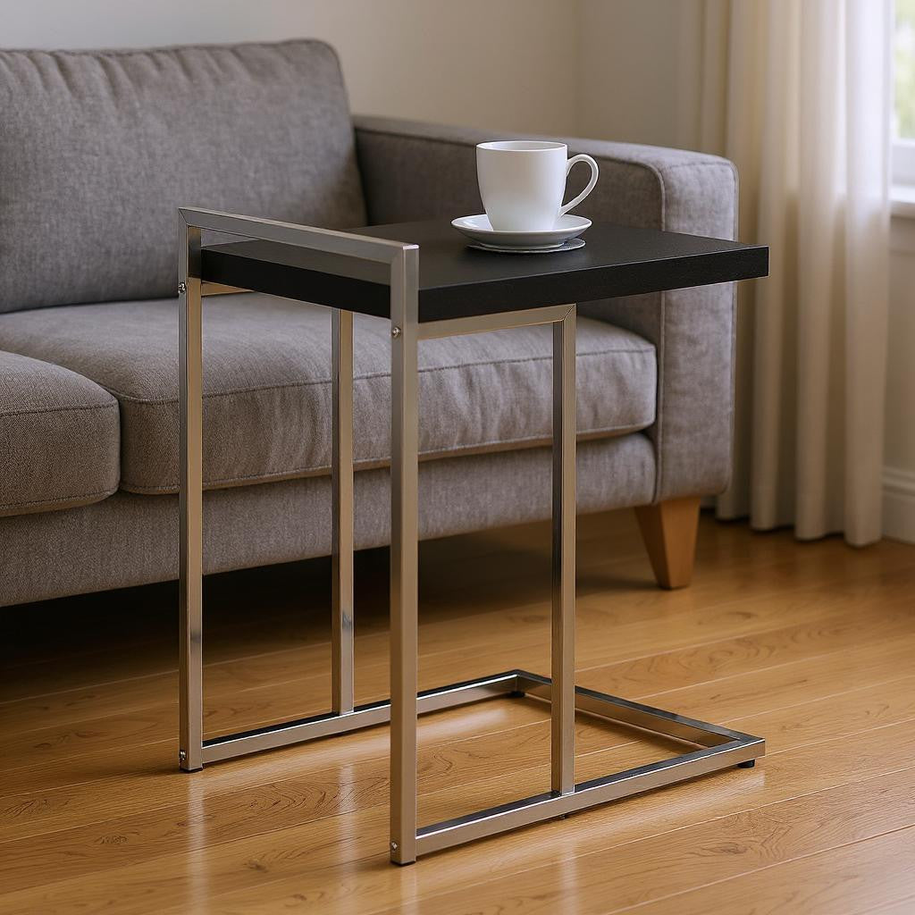 27" Black and Silver Wood and Metal End Table