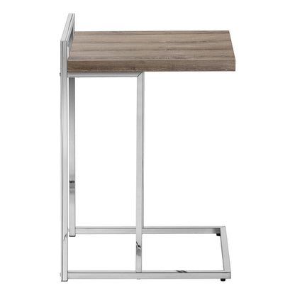 27" Taupe and Silver Wood and Metal End Table