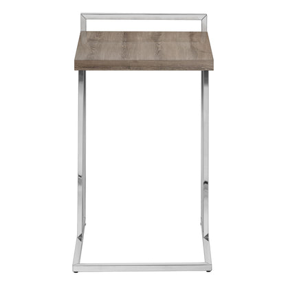 27" Taupe and Silver Wood and Metal End Table