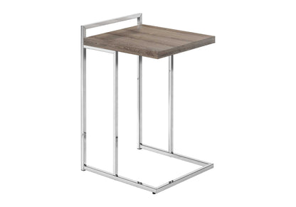 27" Taupe and Silver Wood and Metal End Table