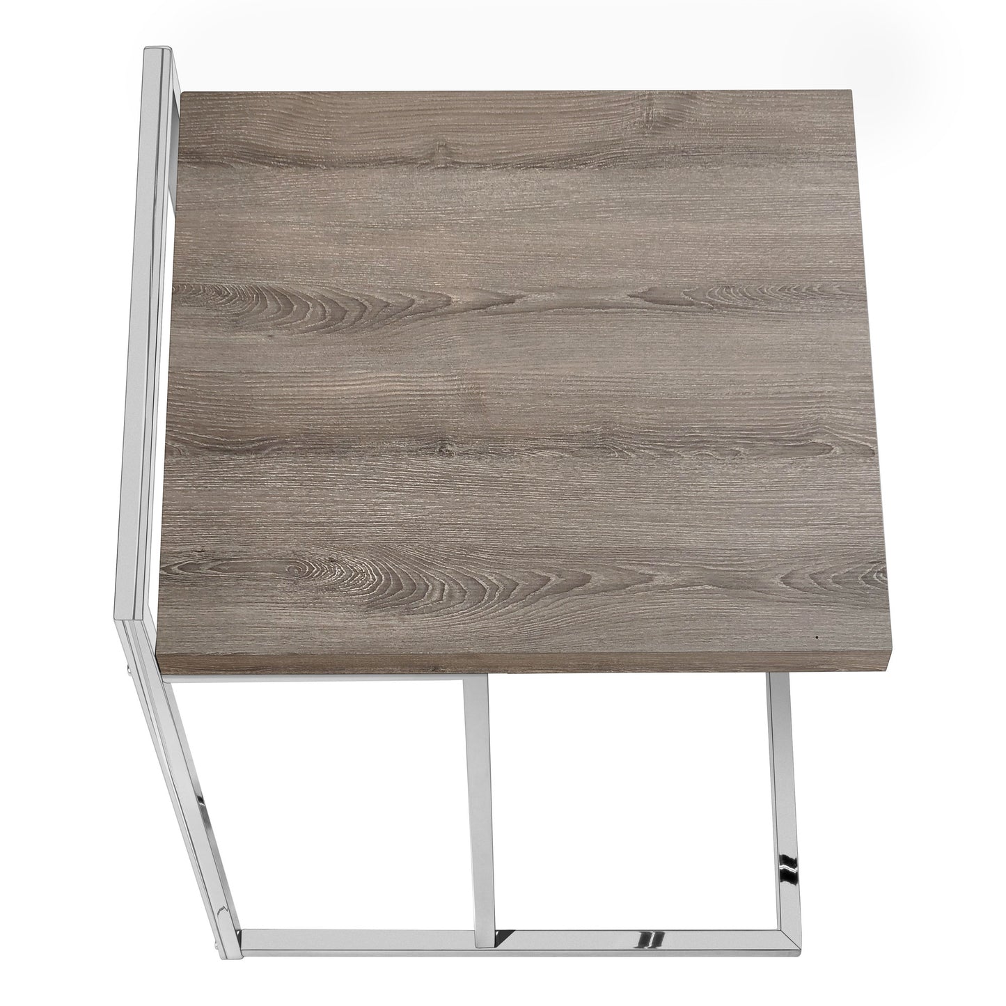 27" Taupe and Silver Wood and Metal End Table