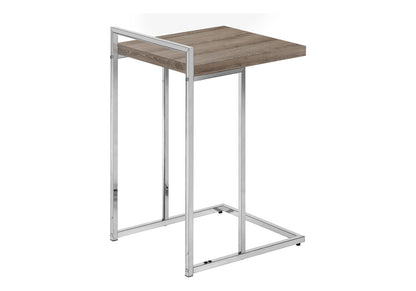27" Taupe and Silver Wood and Metal End Table