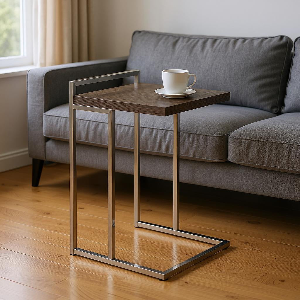 27" Gray and Silver Wood and Metal End Table