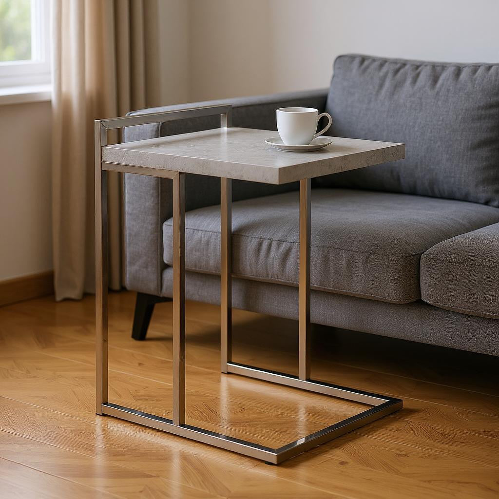 27" Gray and Silver Wood and Metal End Table