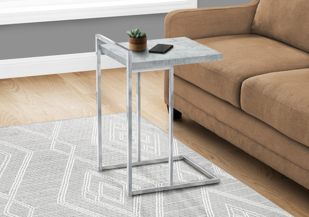 27" Gray and Silver Wood and Metal End Table