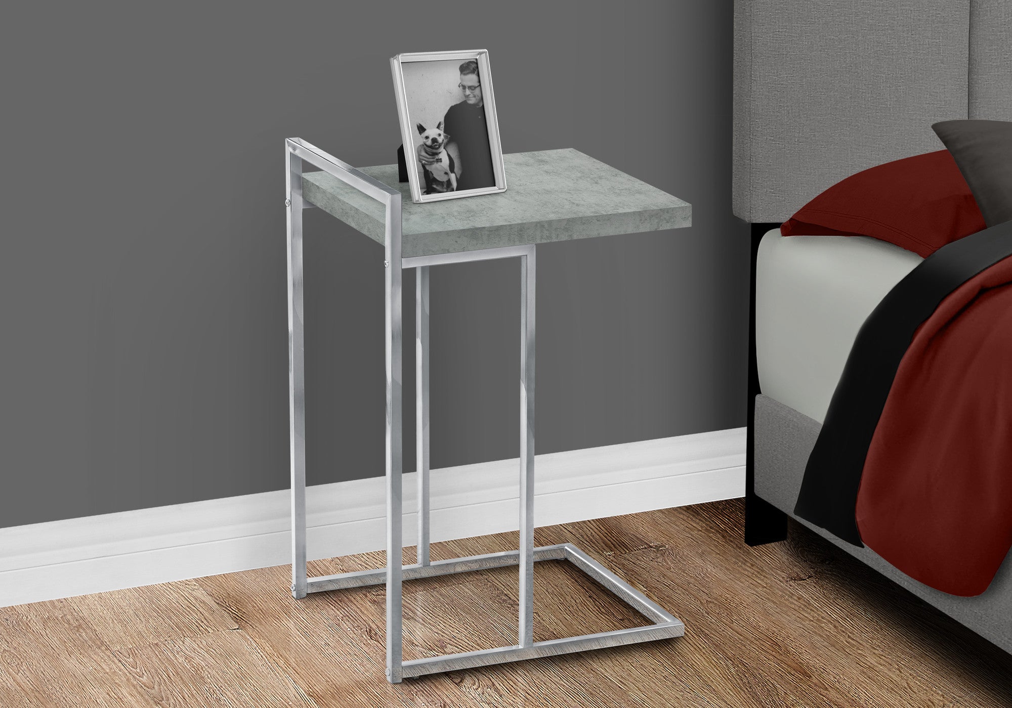 27" Gray and Silver Wood and Metal End Table