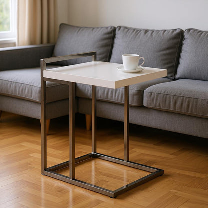 27" White and Silver Wood and Metal End Table