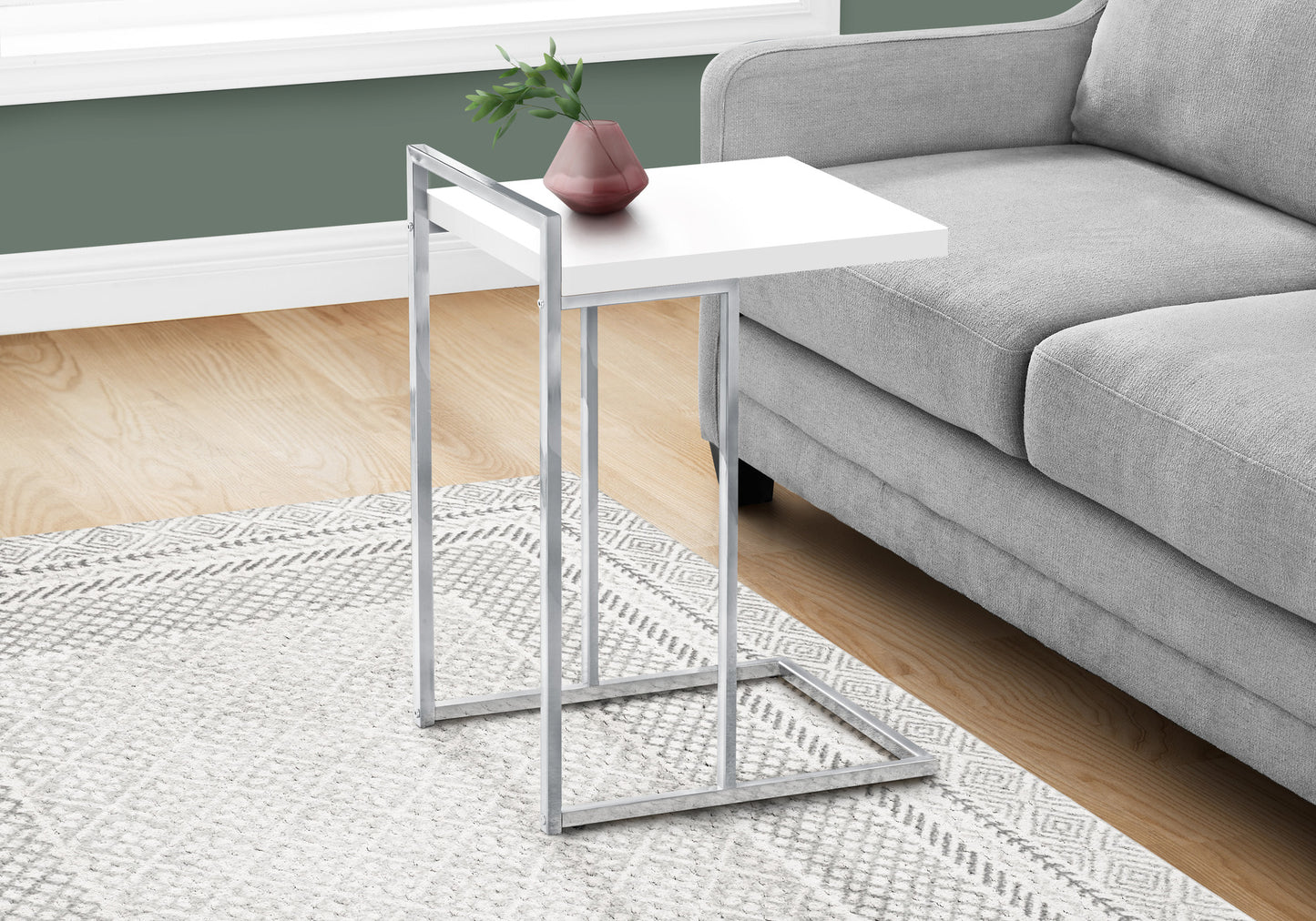 27" White and Silver Wood and Metal End Table