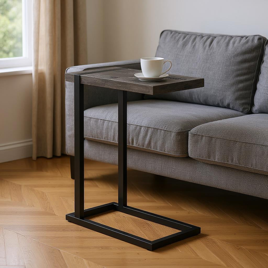 25" Black Distressed Wood and Metal End Table