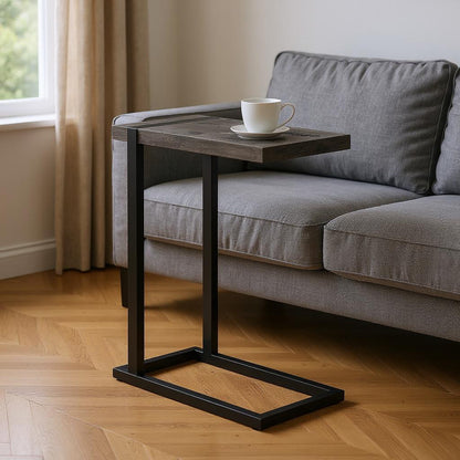 25" Black Distressed Wood and Metal End Table