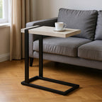 25" Gray and Black Distressed Wood and Metal End Table