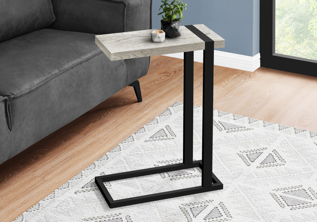 25" Gray and Black Distressed Wood and Metal End Table