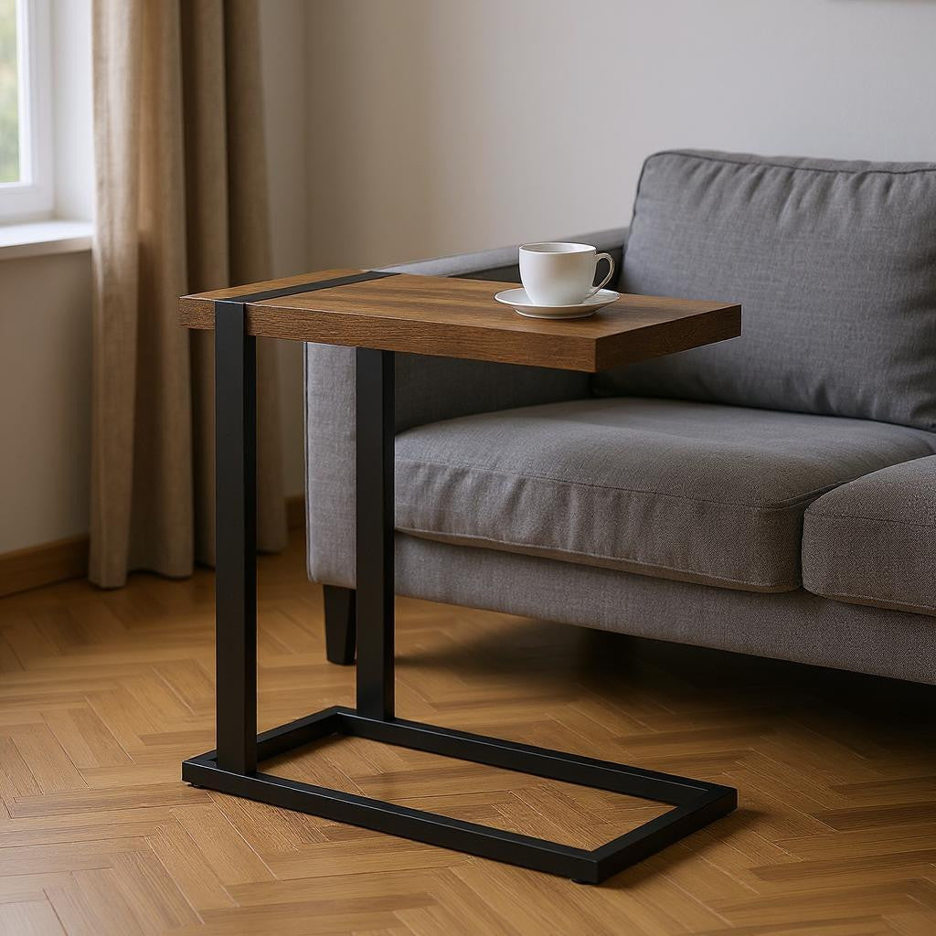 25" Brown and Black Distressed Wood and Metal End Table