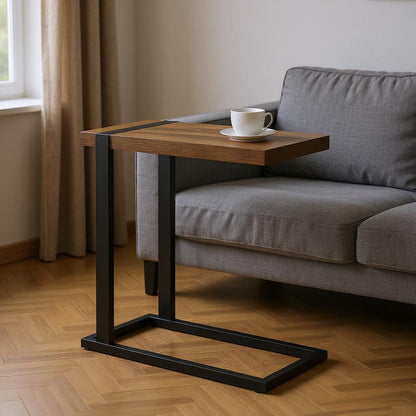 25" Brown and Black Distressed Wood and Metal End Table