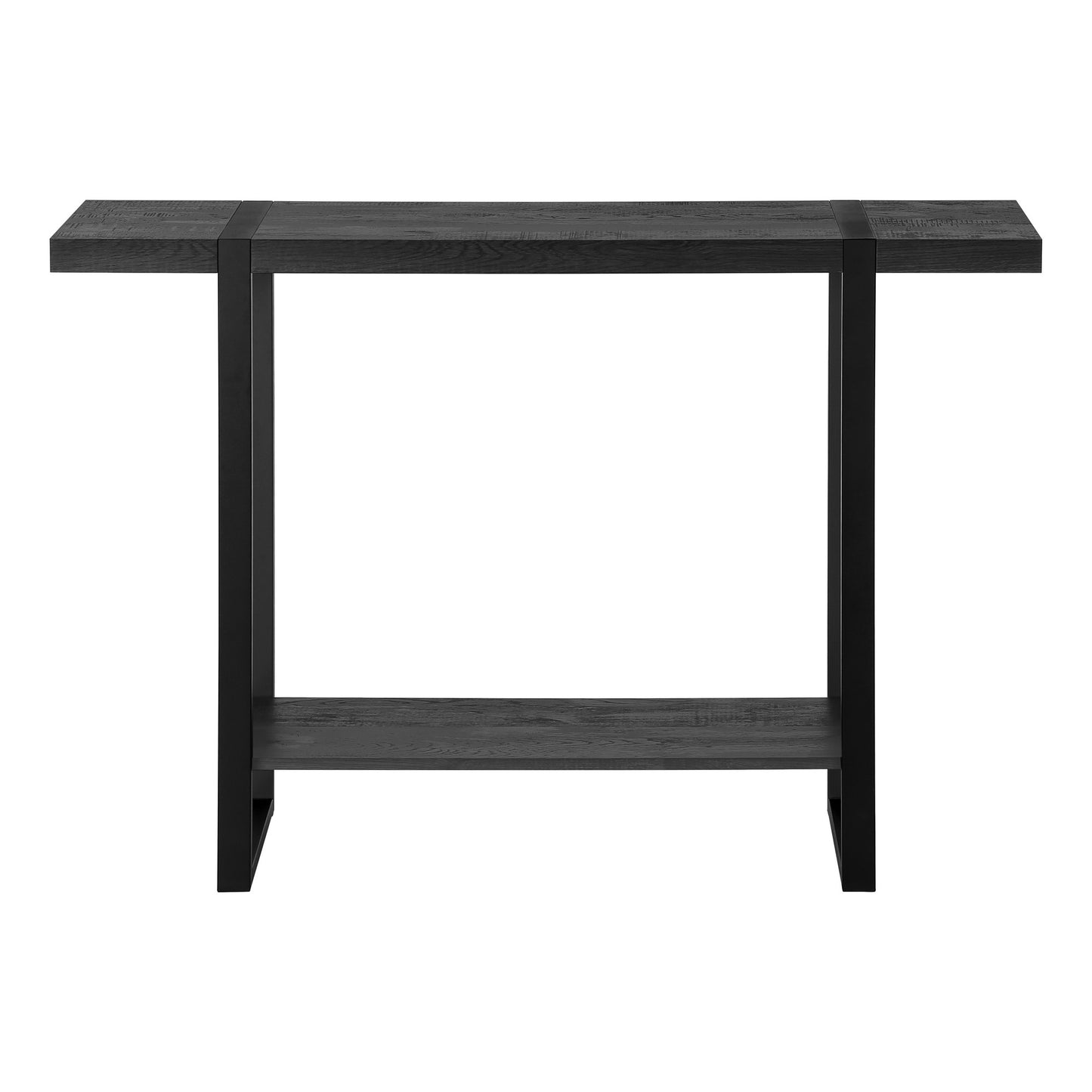 47" Black Wood and Metal Distressed Sled Console Table With Shelf