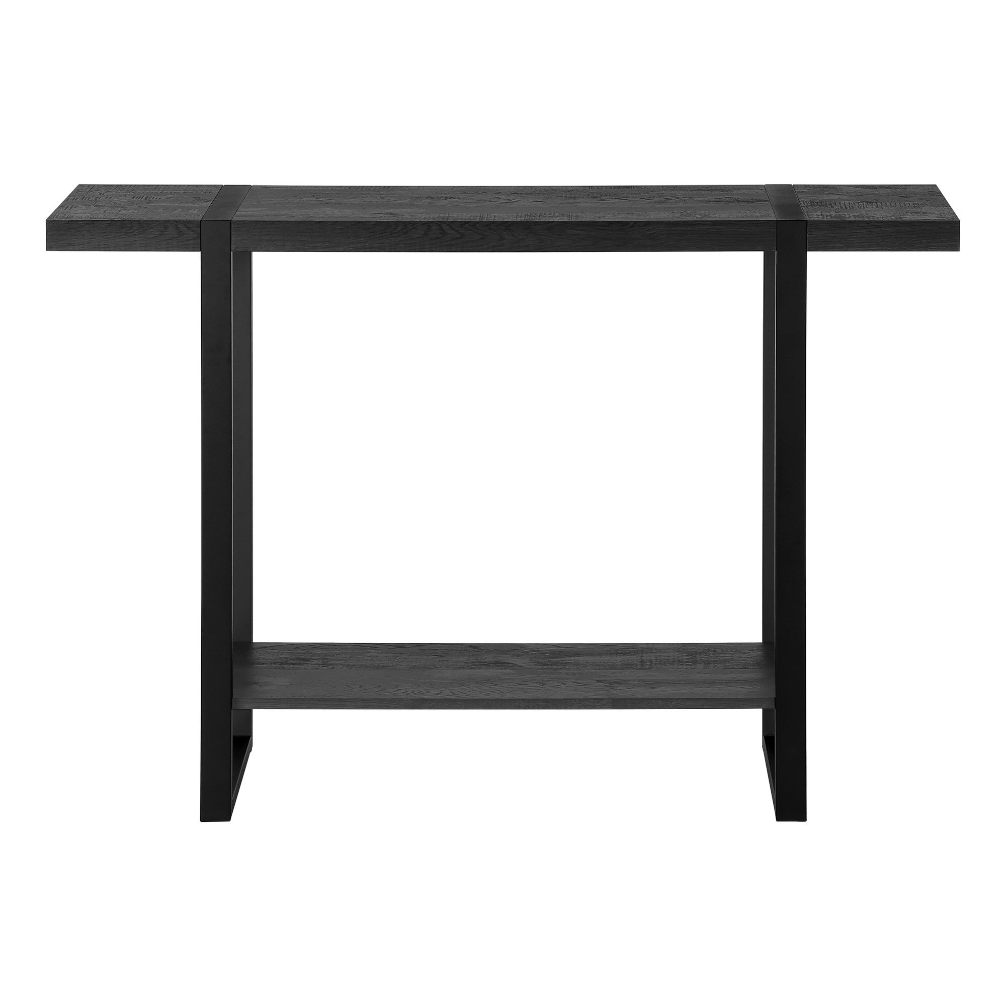 47" Black Wood and Metal Distressed Sled Console Table With Shelf