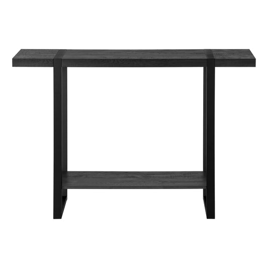 47" Black Wood and Metal Distressed Sled Console Table With Shelf