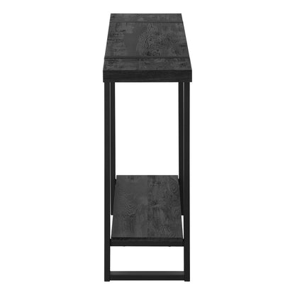 47" Black Wood and Metal Distressed Sled Console Table With Shelf