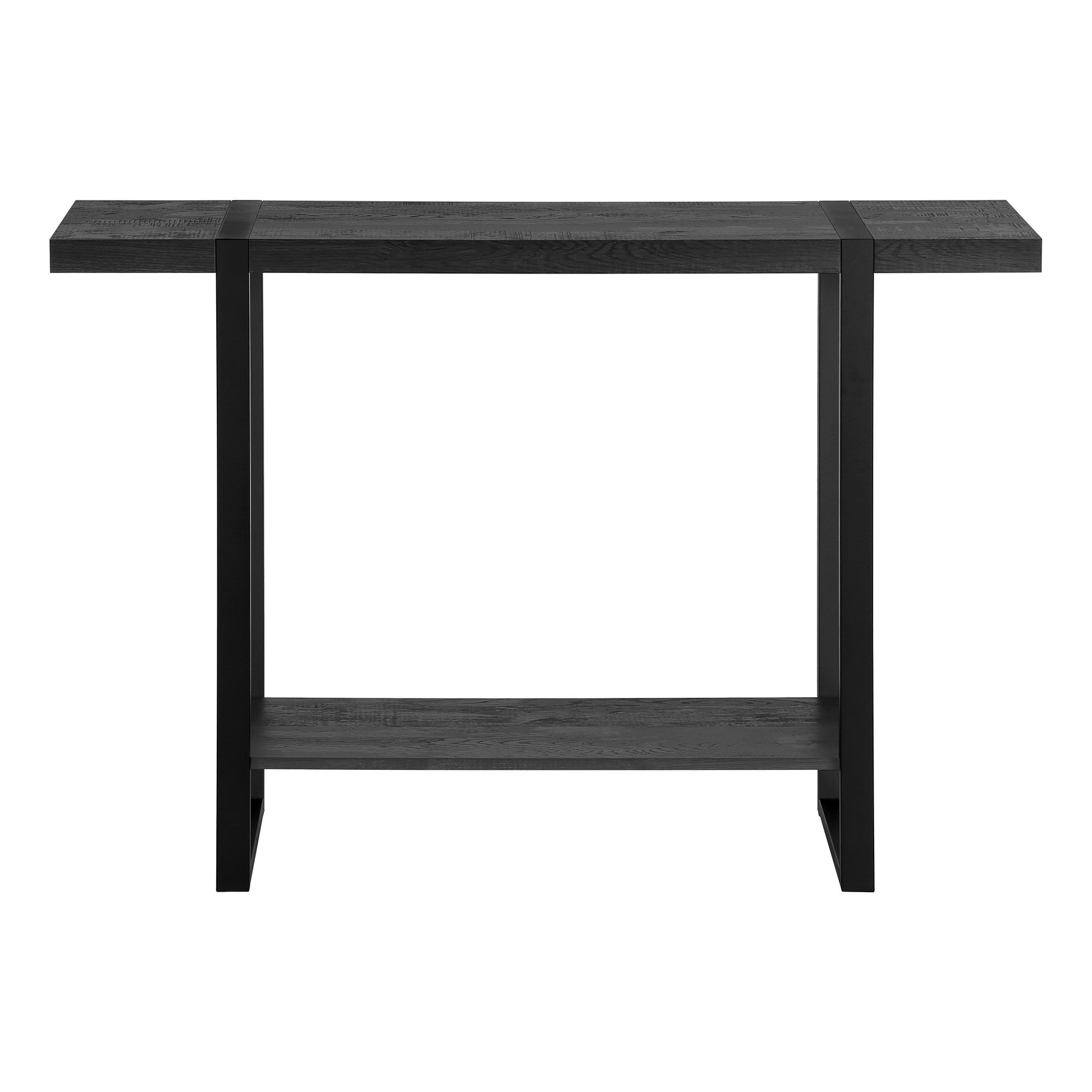 47" Black Wood and Metal Distressed Sled Console Table With Shelf