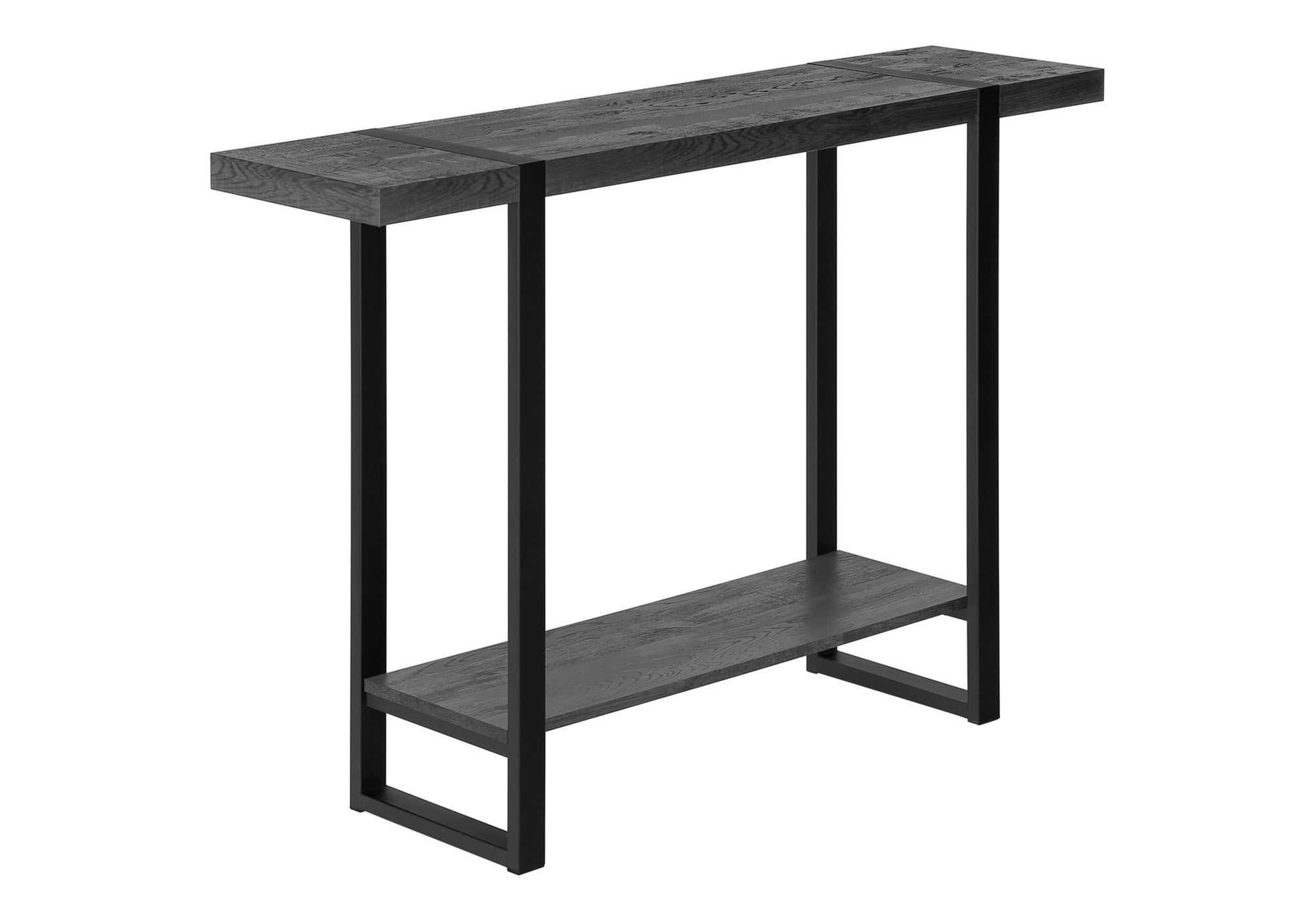 47" Black Wood and Metal Distressed Sled Console Table With Shelf