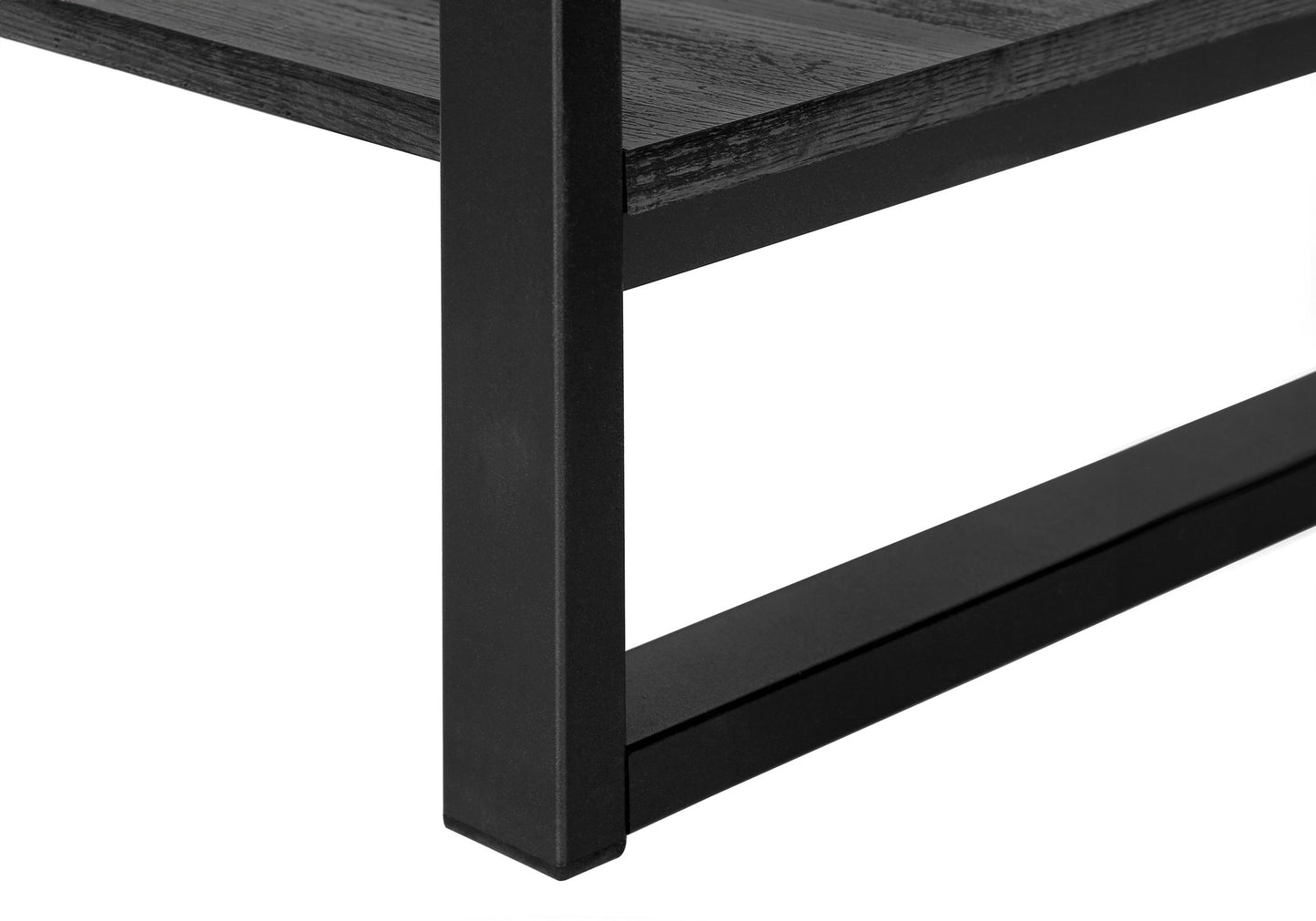 47" Black Wood and Metal Distressed Sled Console Table With Shelf
