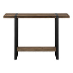 47" Brown and Black Wood and Metal Distressed Sled Console Table With Shelf