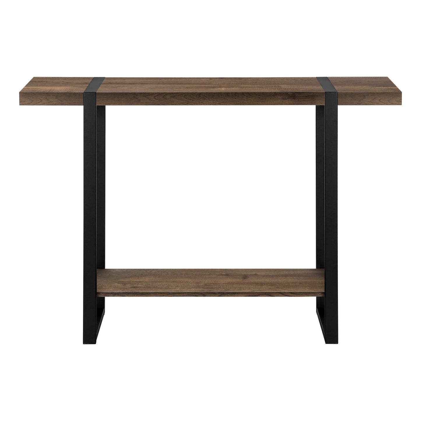 47" Brown and Black Wood and Metal Distressed Sled Console Table With Shelf