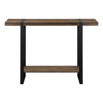 47" Brown and Black Wood and Metal Distressed Sled Console Table With Shelf